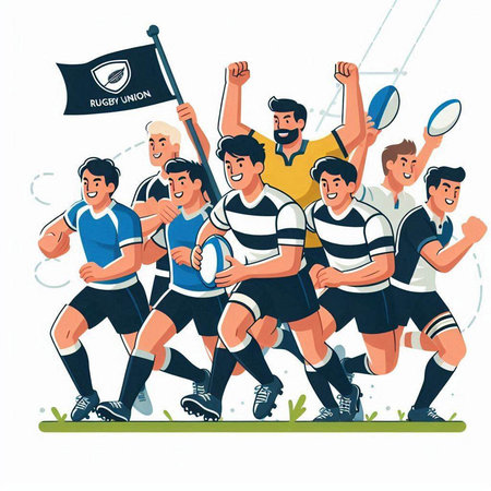 Rugby players in action. Vector illustration in cartoon style.のイラスト素材