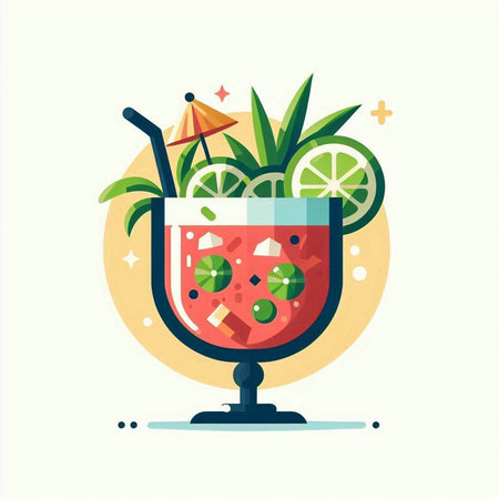 Mojito cocktail with lime and mint. Vector illustration in flat styleのイラスト素材