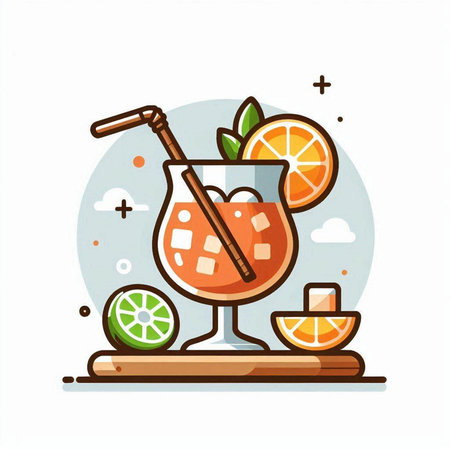 Cocktail with lime, orange and mint. Vector illustration.のイラスト素材