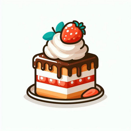 Cake with cream and strawberry on a white background. Vector illustration.のイラスト素材
