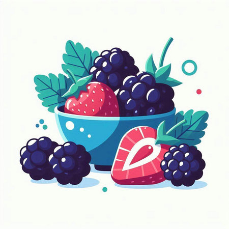 Vector illustration of a bowl of blackberries and strawberries. Vector illustration.のイラスト素材