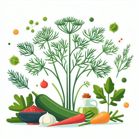 Vegetables and herbs. Vector illustration in flat cartoon style.のイラスト素材