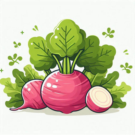 Radish with green leaves isolated on white background. Vector illustration.のイラスト素材