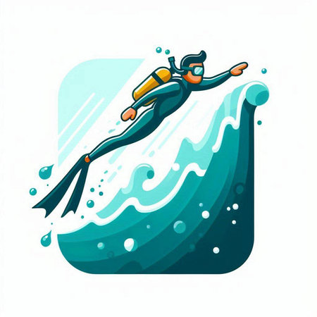 Vector illustration of a man diving in the sea. Cartoon style.のイラスト素材