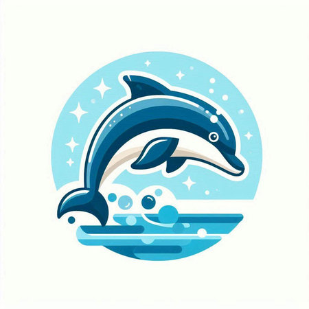 Dolphin logo. Vector illustration of a dolphin jumping out of the water.のイラスト素材