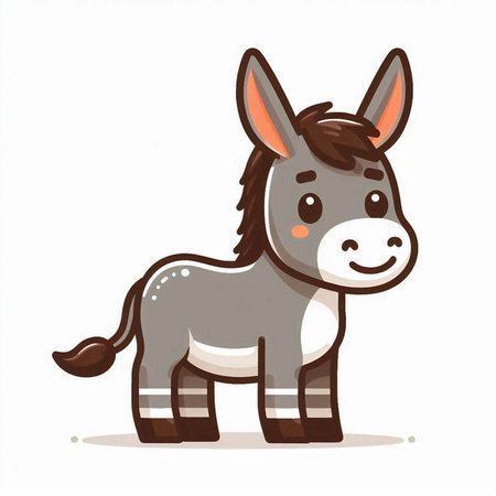 Cartoon funny donkey isolated on a white background. Vector illustration.のイラスト素材