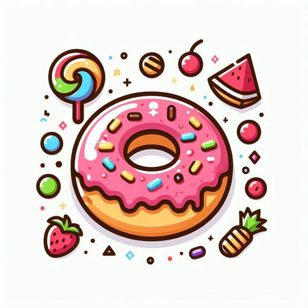 Donut with colorful glaze and candies. Vector illustration.のイラスト素材