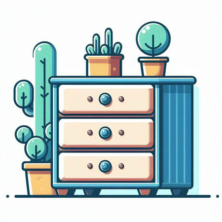 Cartoon vector illustration of a chest of drawers in flat style.のイラスト素材