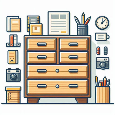 Flat design vector illustration concept of home office workspace with furniture and equipment.のイラスト素材