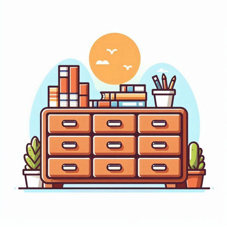 Wooden chest of drawers. Vector illustration in flat style.のイラスト素材