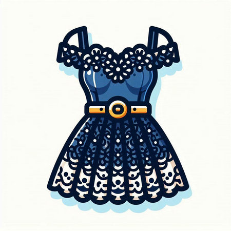 Vector illustration of a blue dress on a white background with a beltのイラスト素材