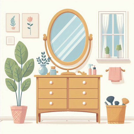 Furniture in the interior of the bathroom. Vector illustration.のイラスト素材