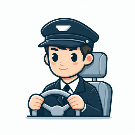Policeman with steering wheel on white background. Vector illustration.のイラスト素材