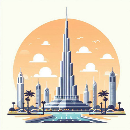 Dubai Skyline, United Arab Emirates. Vector illustration in flat styleのイラスト素材