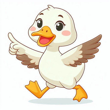 Cute cartoon duck with wings on white background. Vector illustration.のイラスト素材
