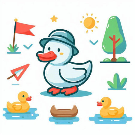 Duck vector set. Cute cartoon character. Flat design.のイラスト素材