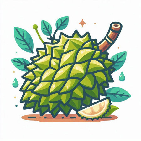 Vector illustration of durian on white background. Exotic fruit.のイラスト素材