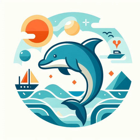 Dolphin in the sea. Vector illustration of a flat style.のイラスト素材