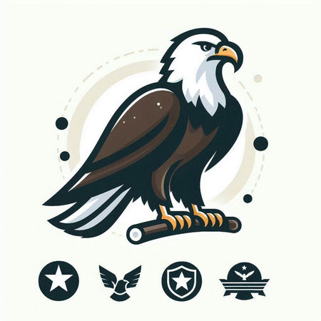 Bald eagle with shield. Vector illustration in a flat style.のイラスト素材