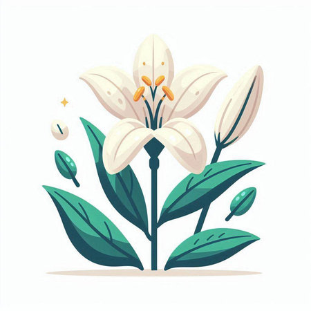 White lily flowers vector illustration isolated on white background. Floral design element.のイラスト素材