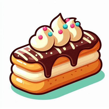 Illustration of a cake with cream and chocolate on a white backgroundのイラスト素材