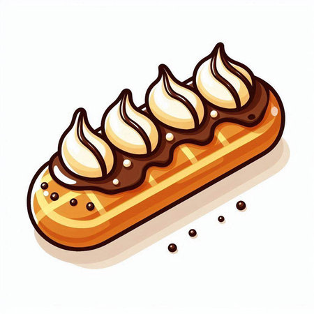 Eclair with cream and chocolate on a white background. Vector illustrationのイラスト素材