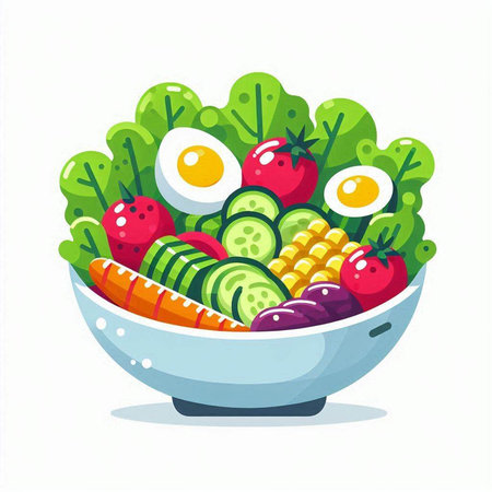 Vegetable salad in a bowl. Vector illustration in flat style.のイラスト素材
