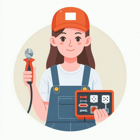 Female electrician with tools. Vector illustration in a flat style.のイラスト素材