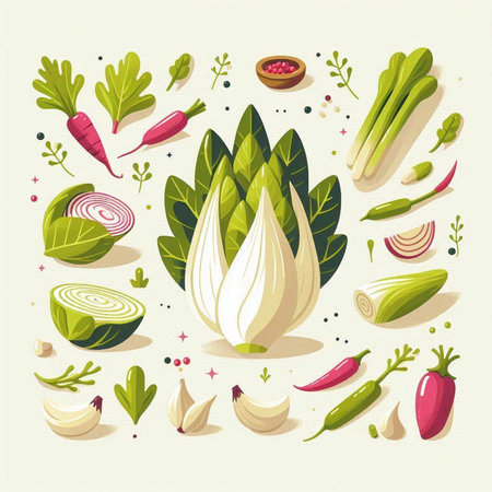 Vegetables and herbs set. Vector illustration in flat style.のイラスト素材