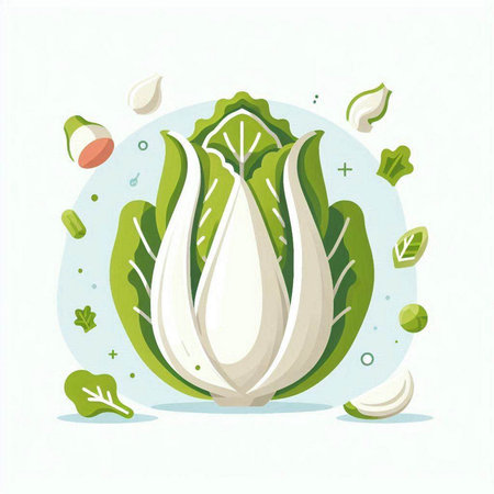 Vegetables vector illustration. Cabbage, garlic and onion.のイラスト素材