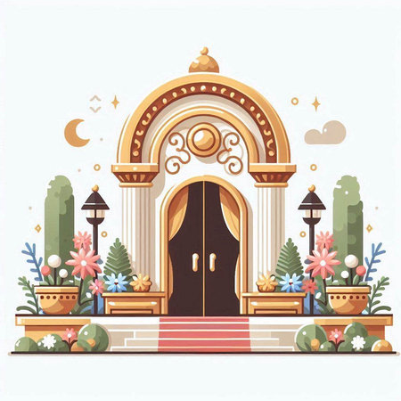 Entrance to the mosque. Vector illustration in a flat style.のイラスト素材