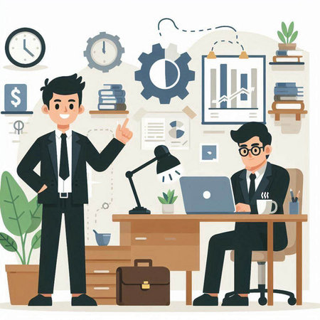 Businessman working in office. Vector illustration in flat cartoon style.のイラスト素材
