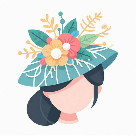 Vector illustration of the girl in a hat with flowers on her headのイラスト素材