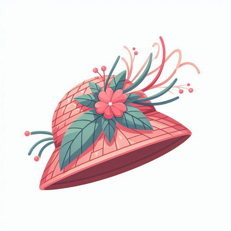 Red hat with flowers on a white background. Vector illustration in cartoon style.のイラスト素材