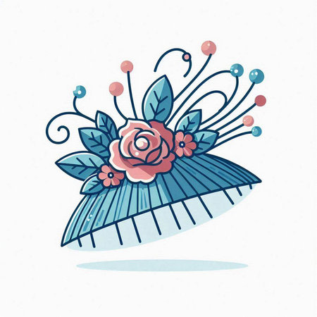Cute hand drawn hat with flowers and leaves. Vector illustration.のイラスト素材