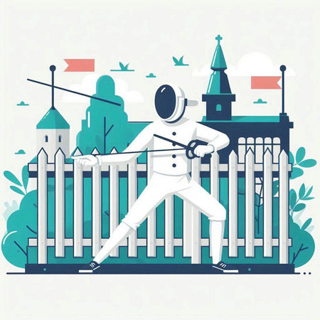 Fencing concept. Vector illustration in flat style. Cartoon style.のイラスト素材