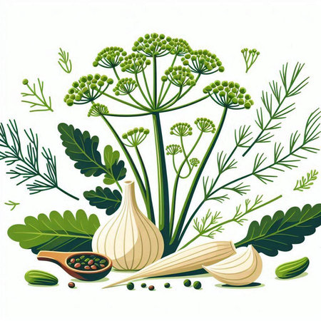 illustration of dill, garlic, parsley and peppercornsのイラスト素材