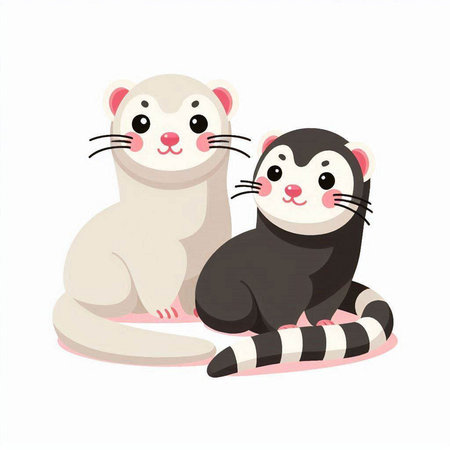 Cute ferret and rat. Vector illustration. Isolated on white background.のイラスト素材