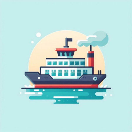 Cruise ship in the sea. Vector illustration in flat style.のイラスト素材