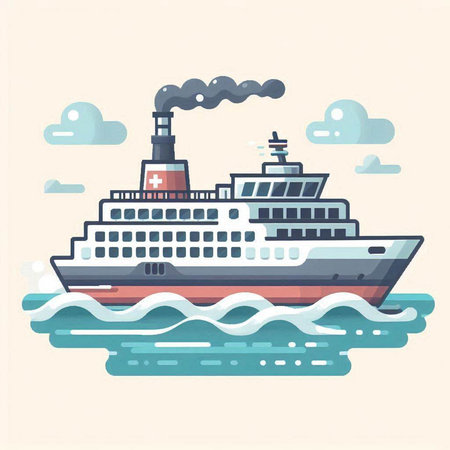 Cruise ship. Vector illustration in flat style. Sea transportation.のイラスト素材
