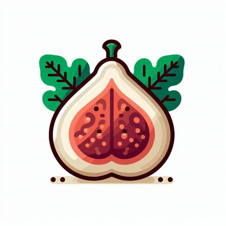 Fruit fig icon. Vector illustration of a fig fruit with leaves.のイラスト素材