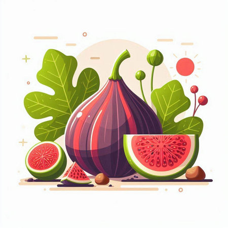 Figs, watermelon, figs, figs and leaves. Vector illustration.のイラスト素材