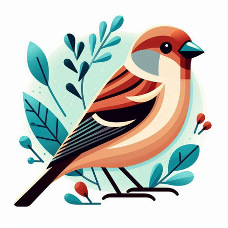 Bullfinch bird on a background of leaves. Vector illustration.のイラスト素材