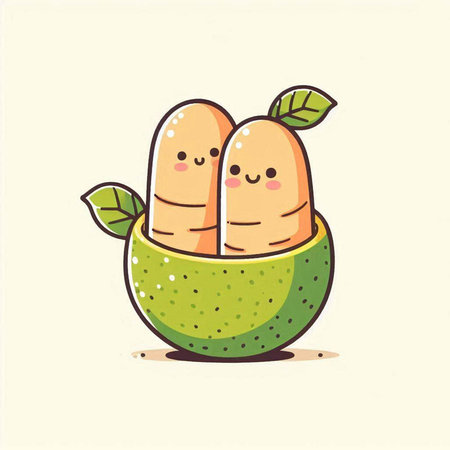 Cute cartoon kawaii mango fruit character. Vector illustration.のイラスト素材