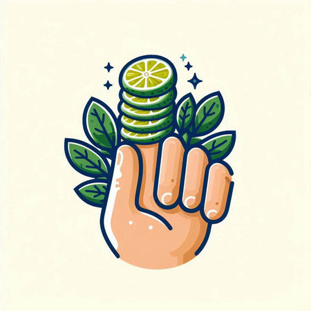 Hand with lime and leaves. Vector illustration in flat cartoon style.のイラスト素材
