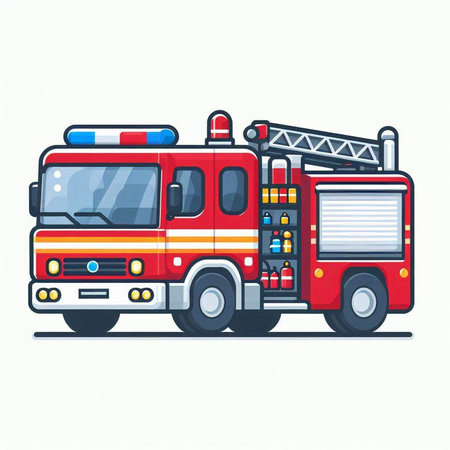 Fire engine. Flat style vector illustration isolated on a white background.のイラスト素材