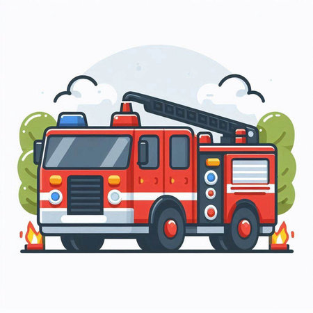 Fire engine. Flat style vector illustration. Firefighters and emergency vehicles.のイラスト素材