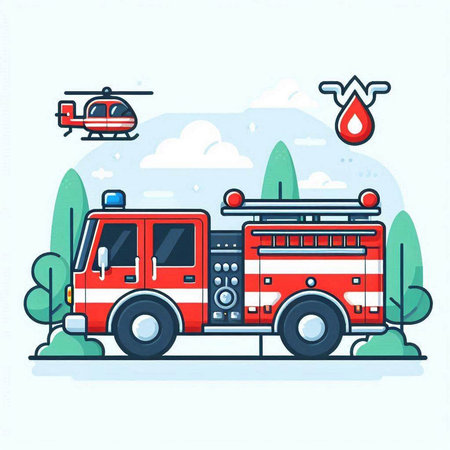 Vector illustration of a fire truck on a background of the forest.のイラスト素材
