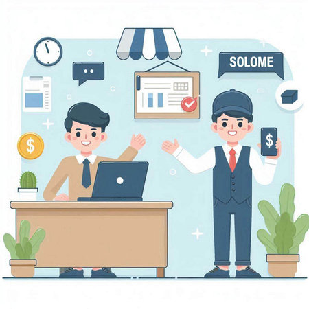 Businessman with Laptop and Businessman with Laptop. Vector illustrationのイラスト素材