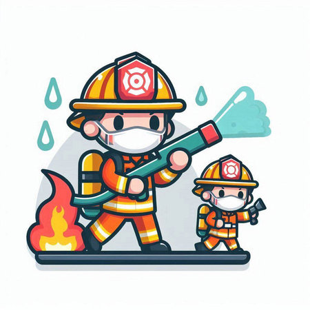 Firefighter and fireman in protective uniform. Vector cartoon character illustration.のイラスト素材